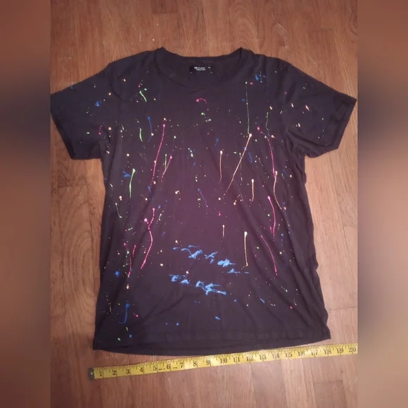 Michael Lauren Hermosa Women's Black Neon Splatter Puff Paint Tee XS - Picture 2 of 4